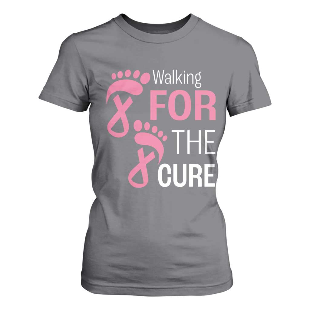 Breast Cancer Support T Shirt For Women Walking For The Cure Pink Ribbon Footprints