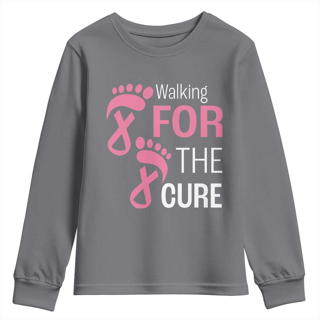 Breast Cancer Support Youth Sweatshirt Walking For The Cure Pink Ribbon Footprints