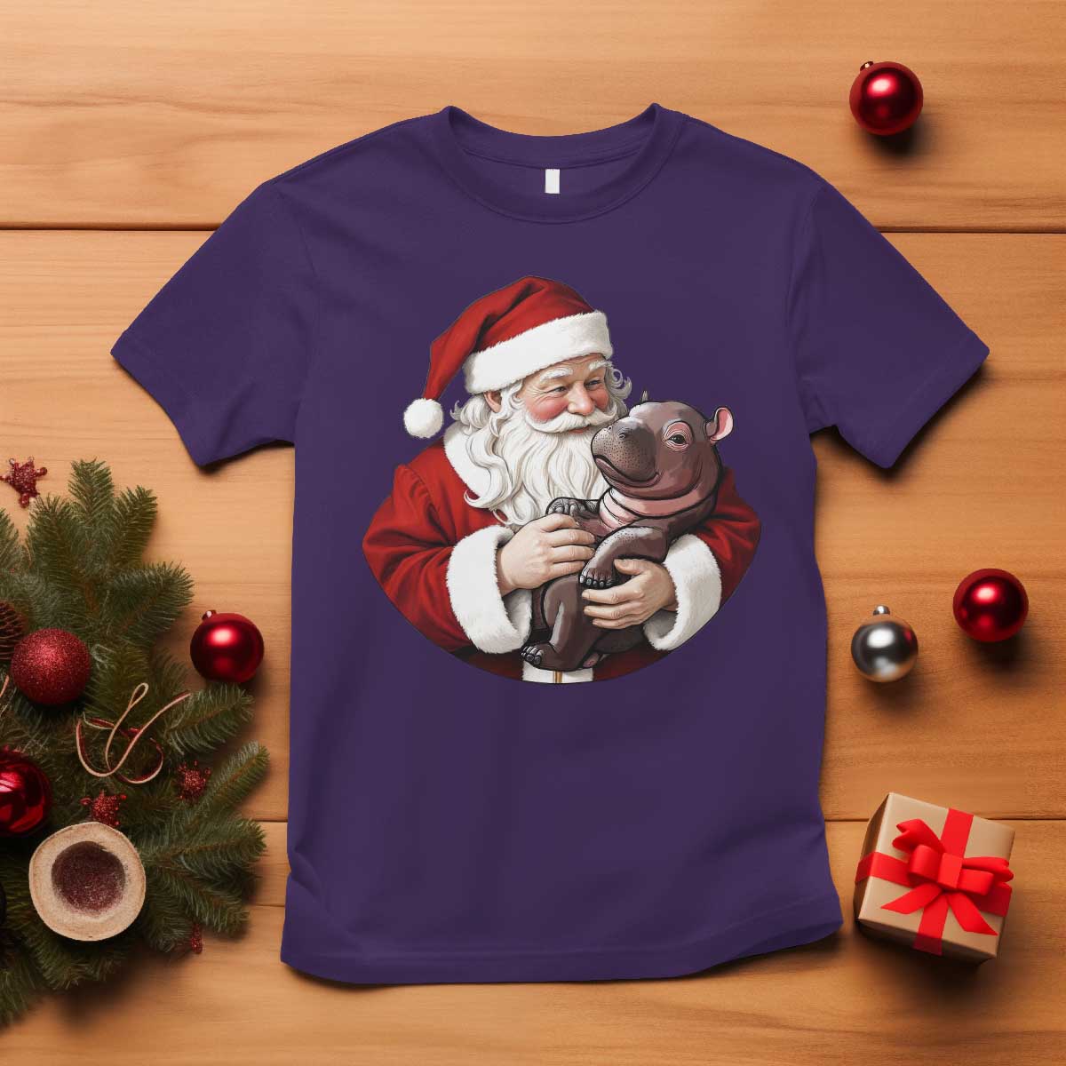funny-moo-deng-christmas-t-shirt-santa-cute-hippo-zoo-meme-baby-pygmy