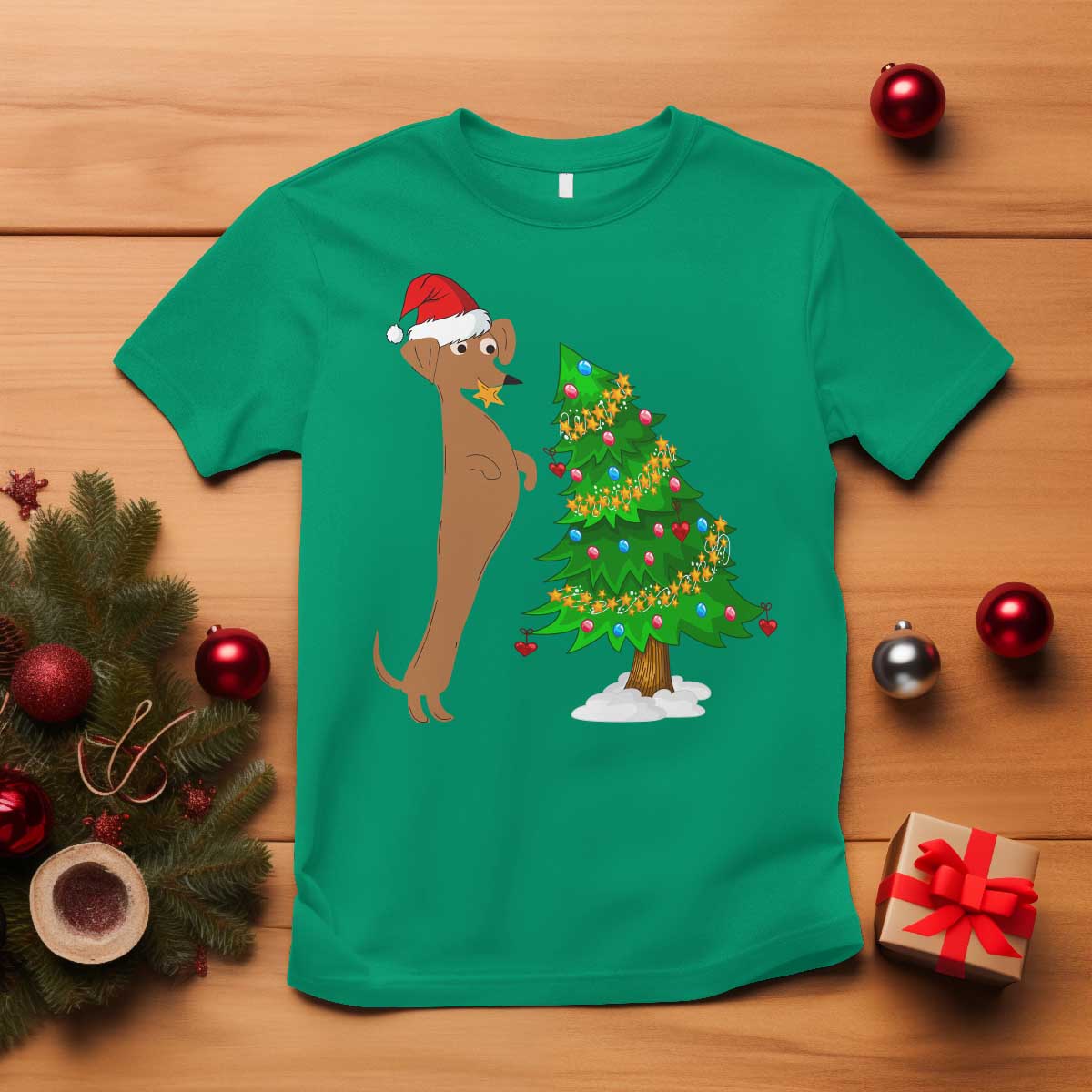 funny-christmas-wiener-dog-t-shirt-decorations-xmas-tree