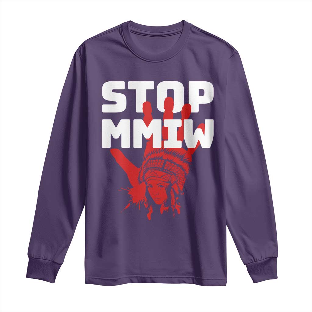 Indigenous Women Justice Gift Long Sleeve Shirt Stop MMIW Red Handprint Graphic