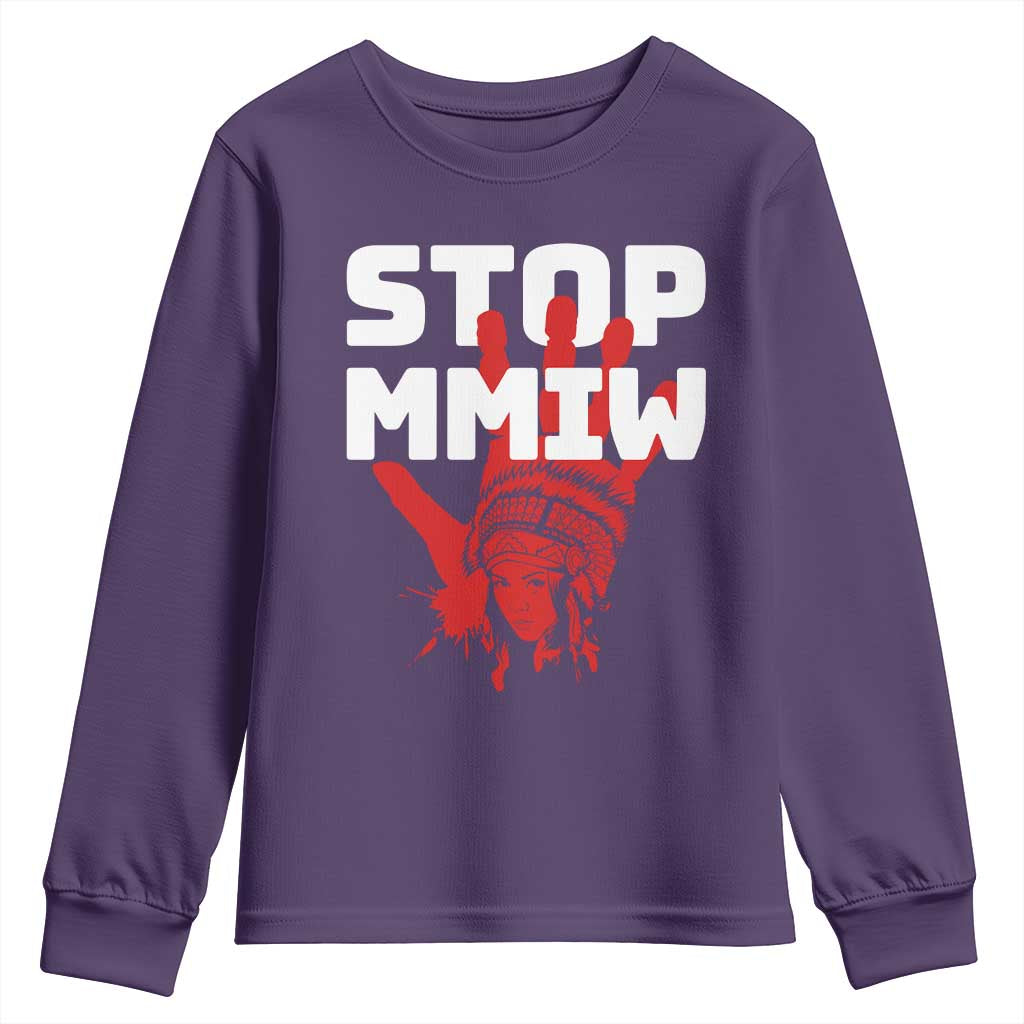 Indigenous Women Justice Gift Youth Sweatshirt Stop MMIW Red Handprint Graphic