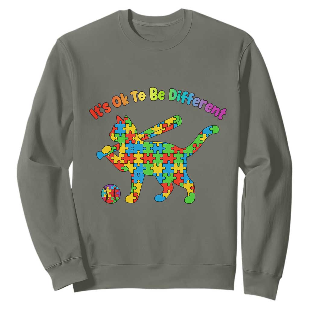 Autism Acceptance Baseball Cat Sweatshirt It Is Ok To Be Different