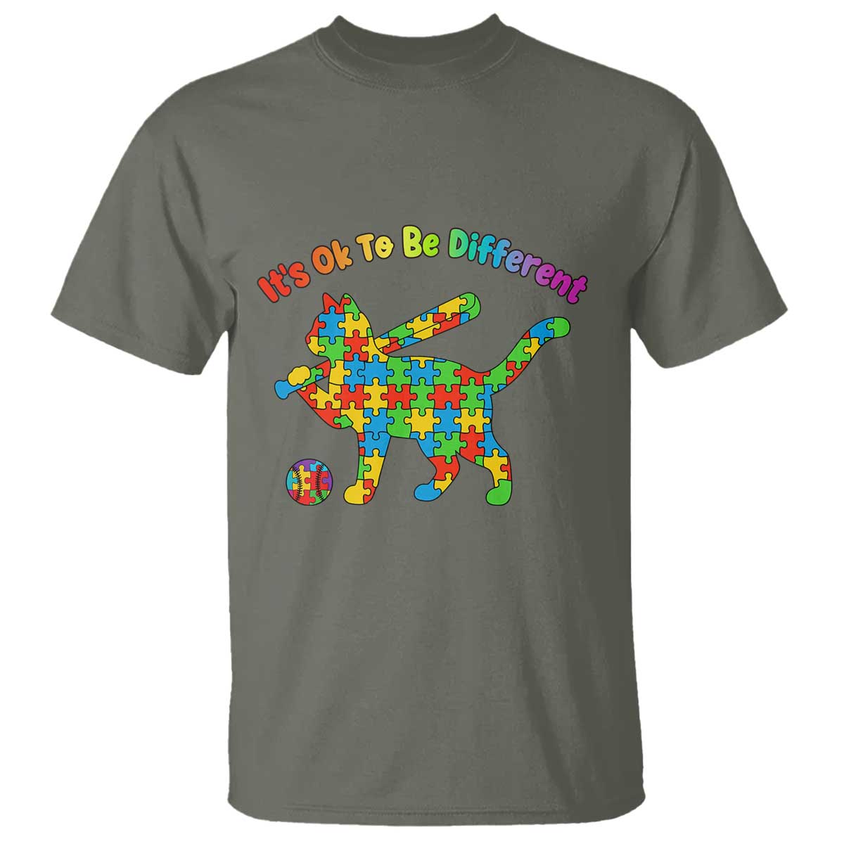 Autism Acceptance Baseball Cat T Shirt It Is Ok To Be Different