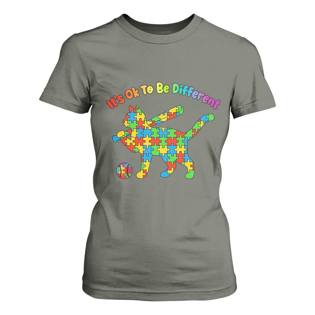 Autism Acceptance Baseball Cat T Shirt For Women It Is Ok To Be Different