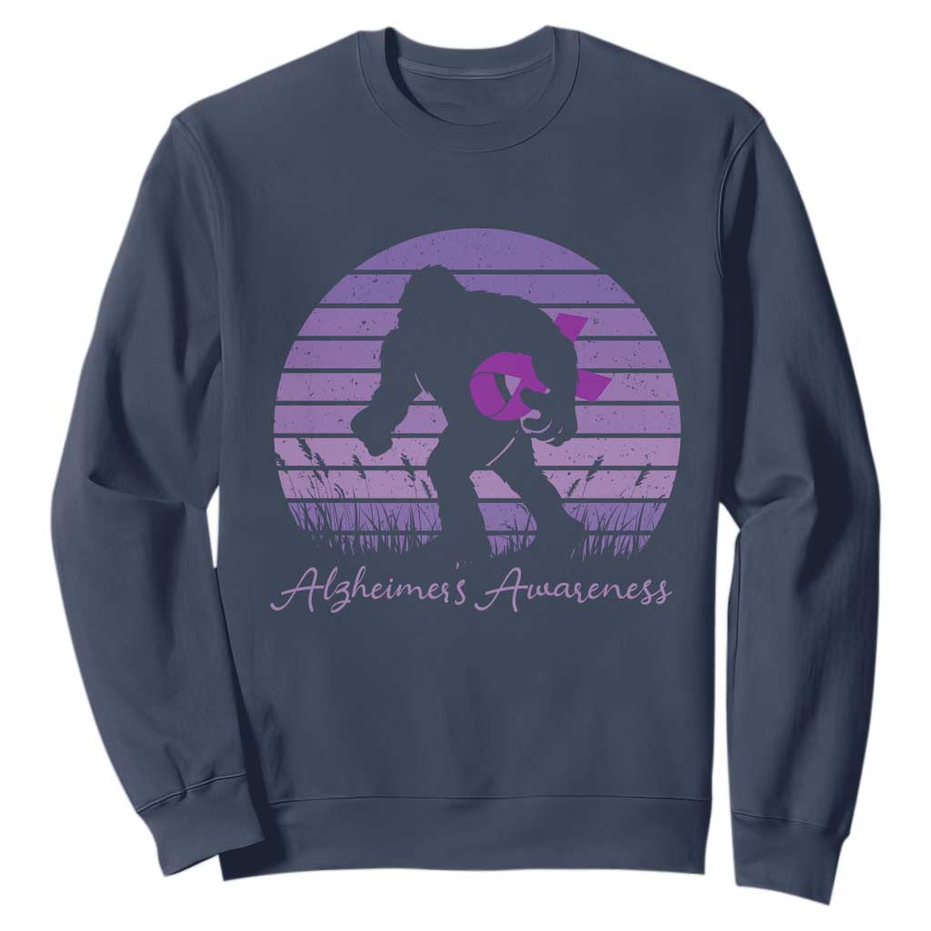 Vintage Bigfoot Alzheimers Support Sweatshirt Purple Ribbon Support Graphic