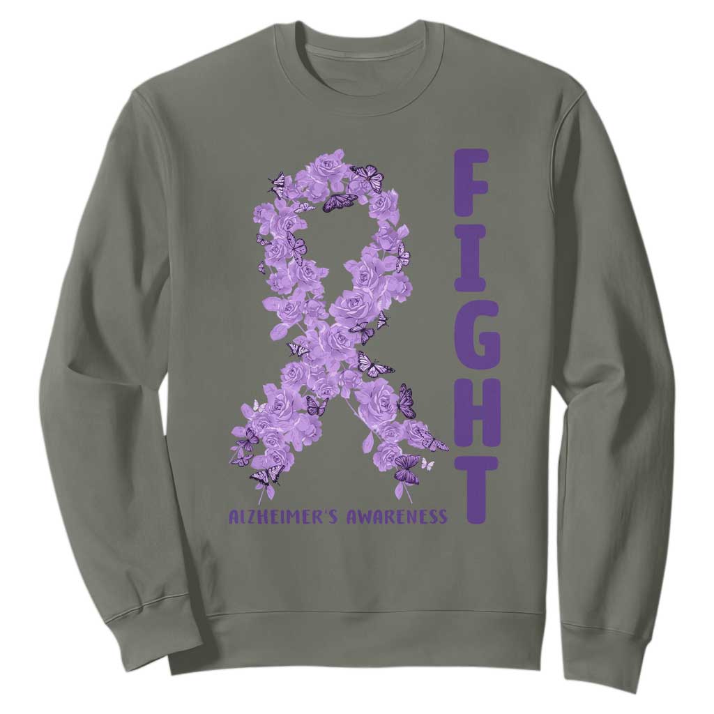 Fight Alzheimers Support Sweatshirt Purple Ribbon Floral Butterfly