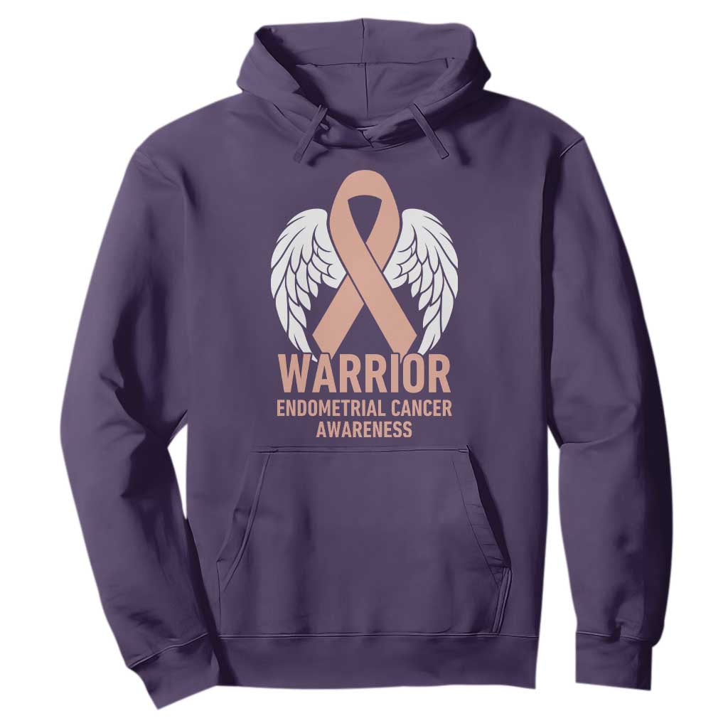 Endometrial Cancer Warrior Hoodie Peach Ribbon Angel Wings Support