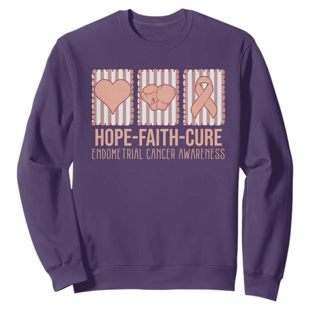 Endometrial Cancer Support Sweatshirt Hope Faith Cure Peach Ribbon