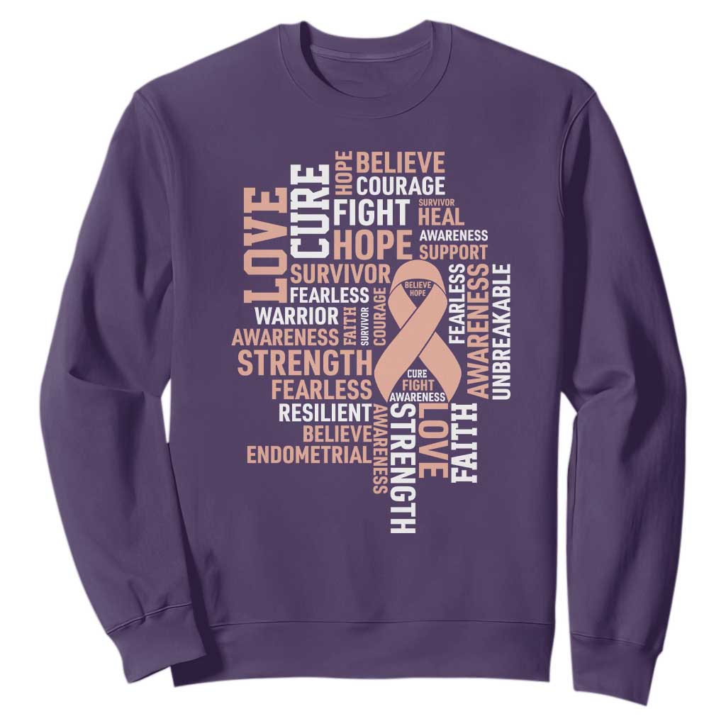 Endometrial Cancer Support Sweatshirt Warrior Survivor Peach Ribbon