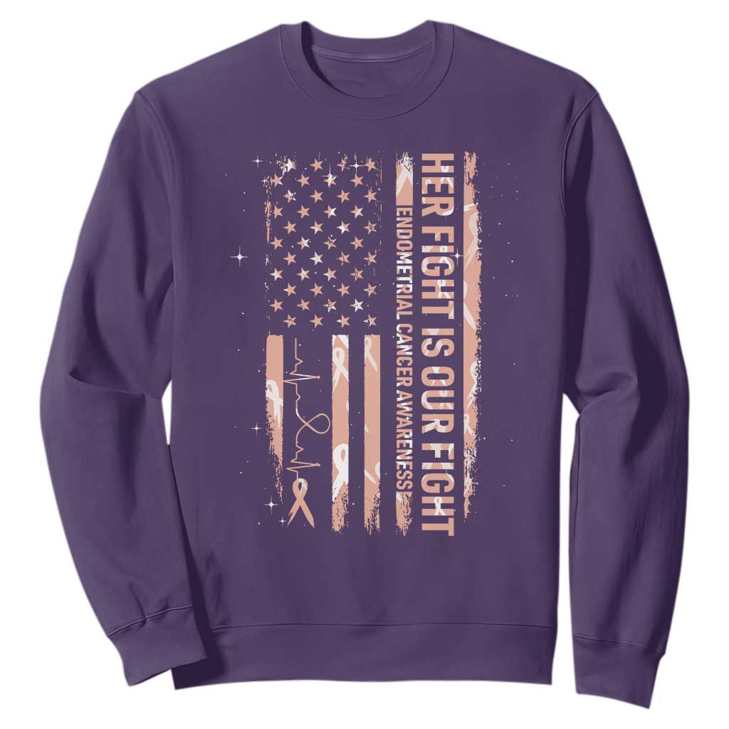 Patriotic Endometrial Cancer Support Sweatshirt Her Fight Our Fight