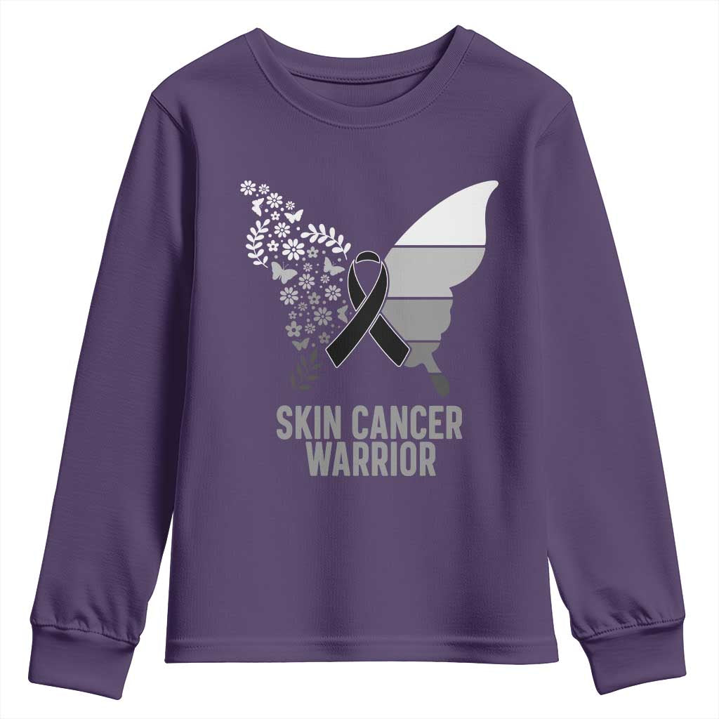 Floral Butterfly Melanoma Youth Sweatshirt Black Ribbon Warrior Support Gift