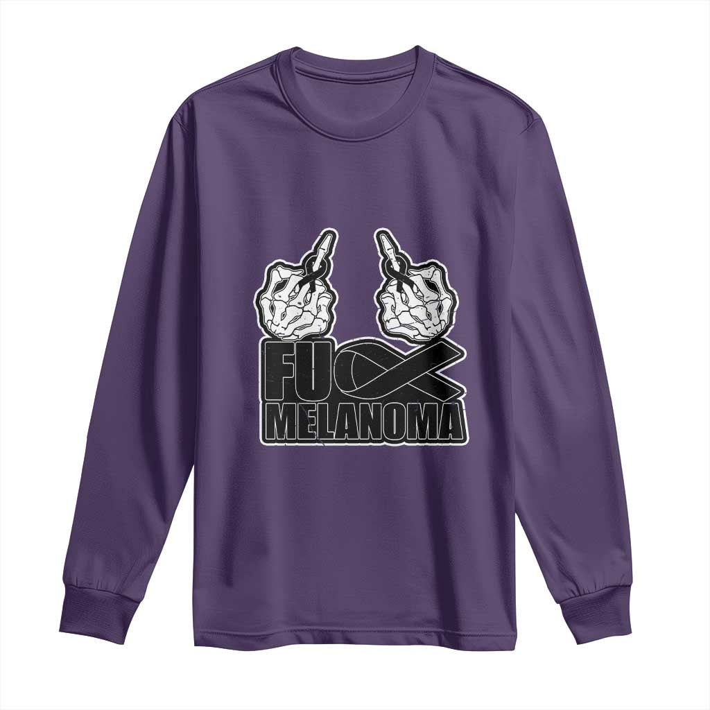 Skeleton Hand Fuck Melanoma Long Sleeve Shirt Black Ribbon Support