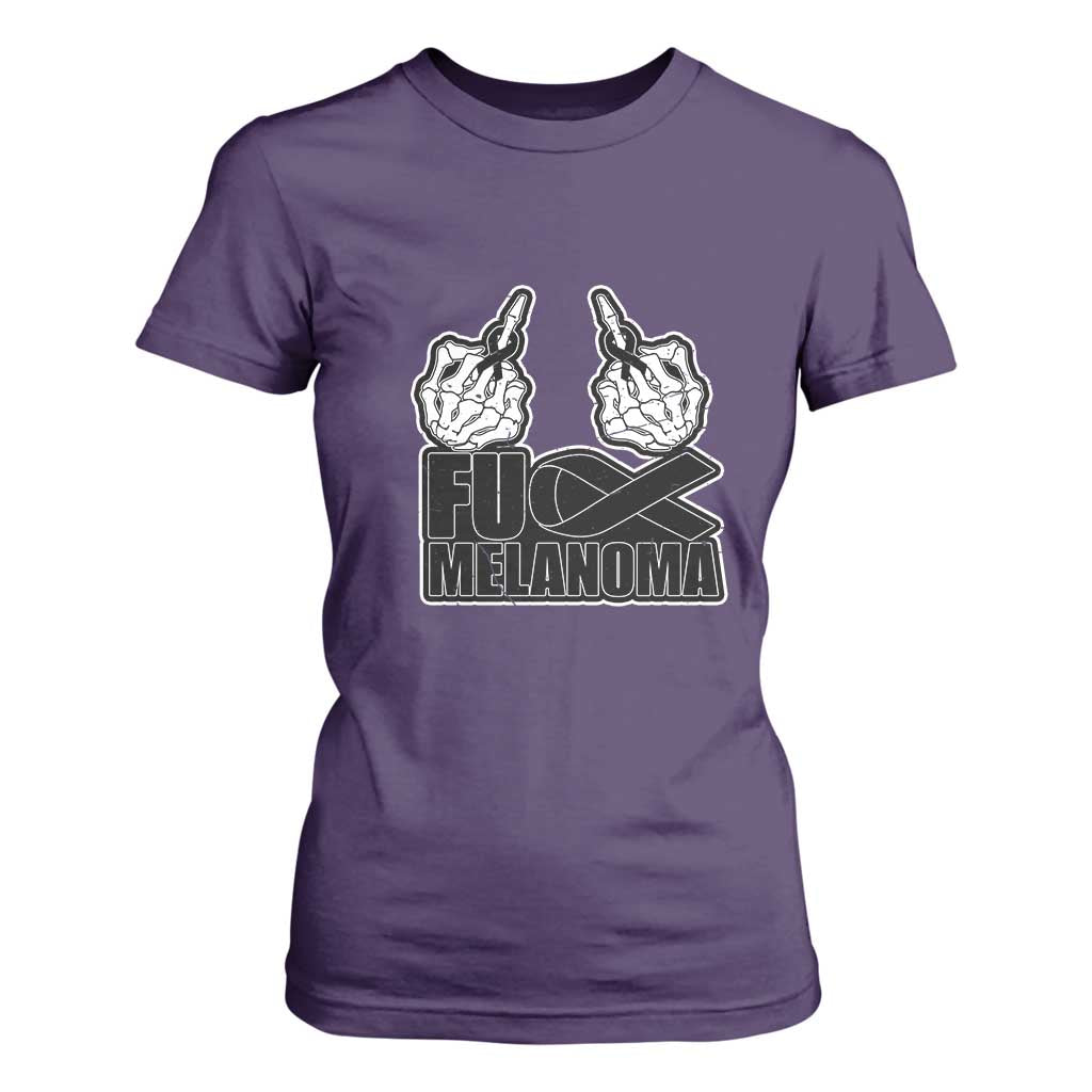 Skeleton Hand Fuck Melanoma T Shirt For Women Black Ribbon Support