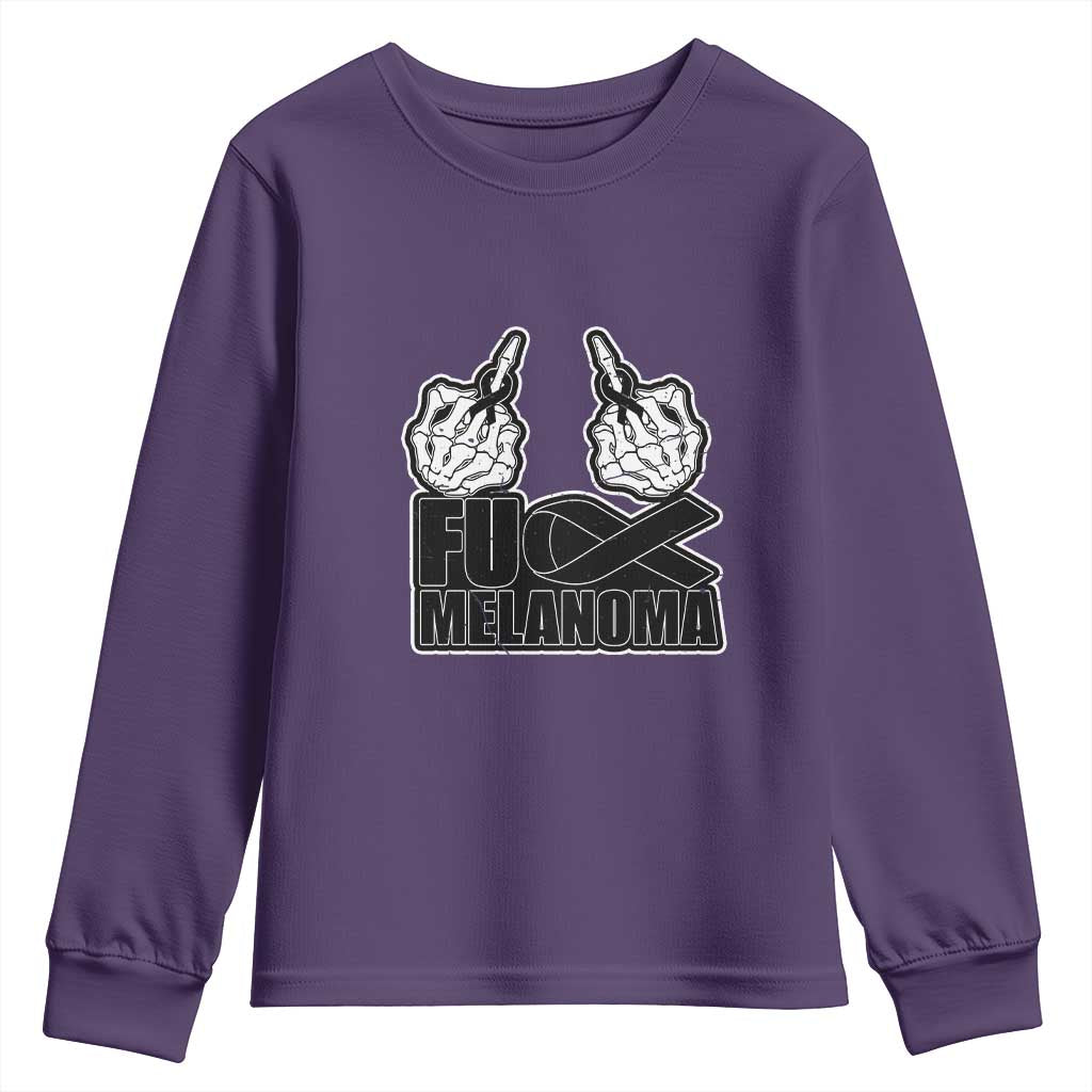Skeleton Hand Fuck Melanoma Youth Sweatshirt Black Ribbon Support