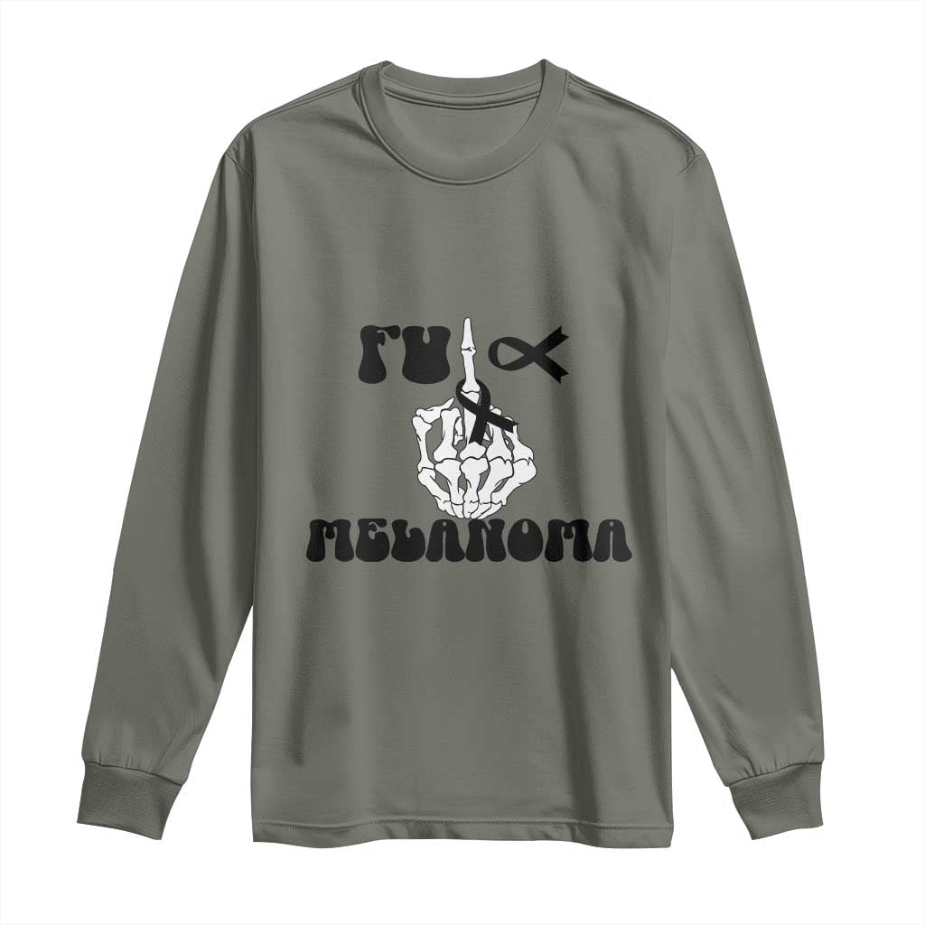 Fuck Melanoma Skeleton Hand Long Sleeve Shirt Skin Cancer Warrior Ribbon Gift