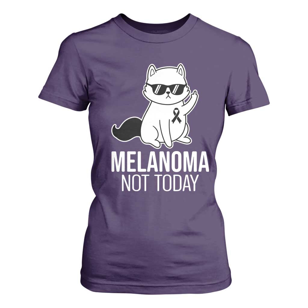 Funny Melanoma Fighter Cat T Shirt For Women Not Today Skin Cancer