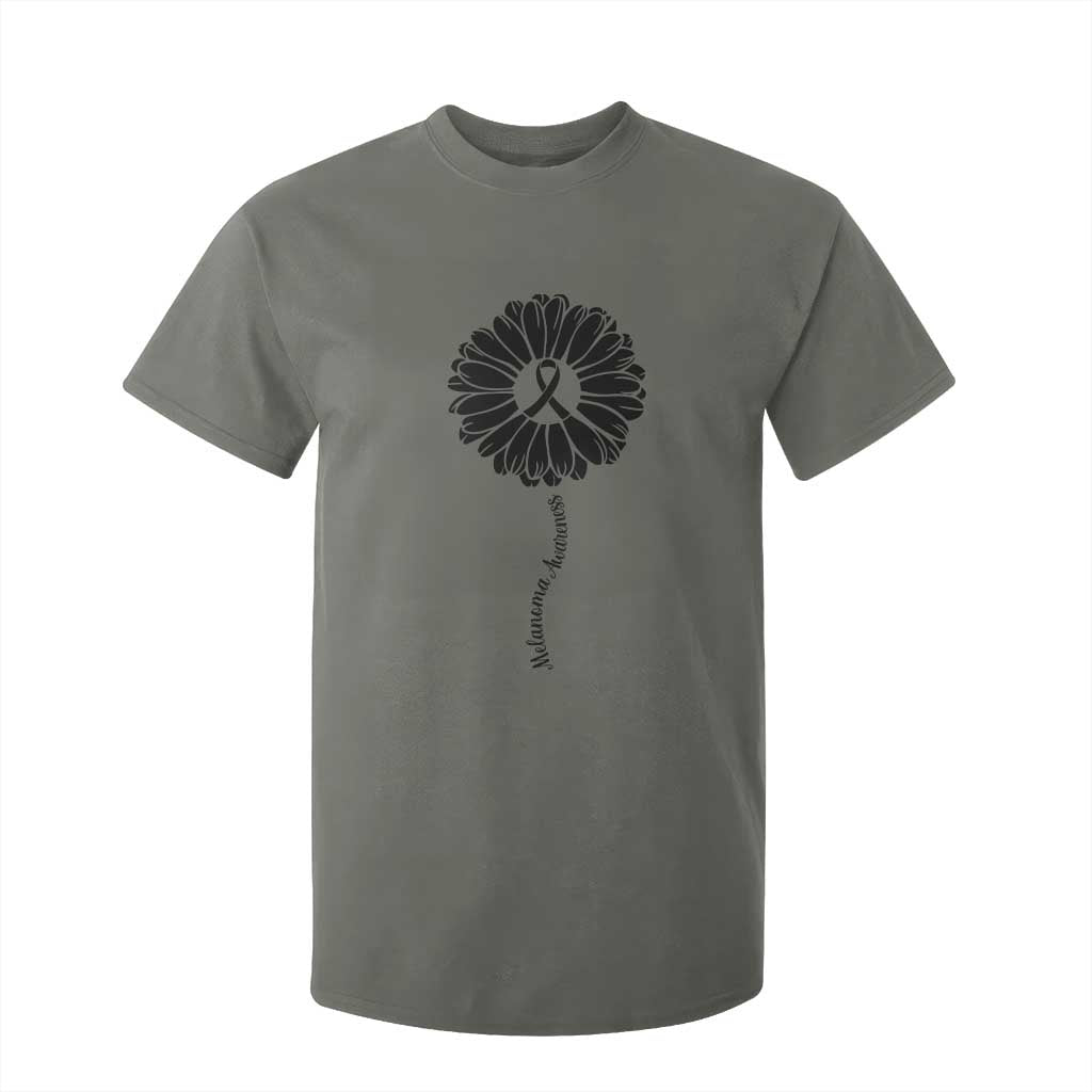 Melanoma Support Black Ribbon Flower T Shirt For Kid Skin Cancer Fighter Gift