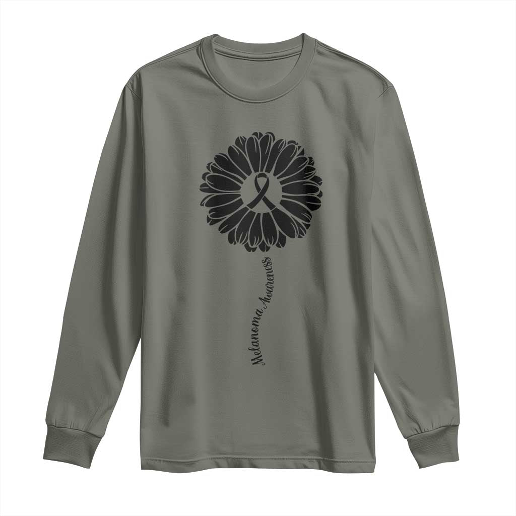Melanoma Support Black Ribbon Flower Long Sleeve Shirt Skin Cancer Fighter Gift