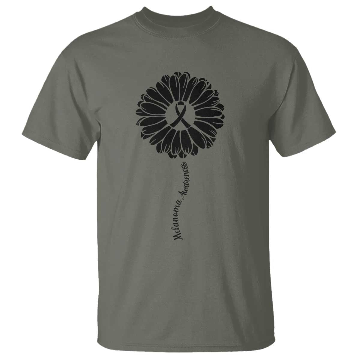 Melanoma Support Black Ribbon Flower T Shirt Skin Cancer Fighter Gift