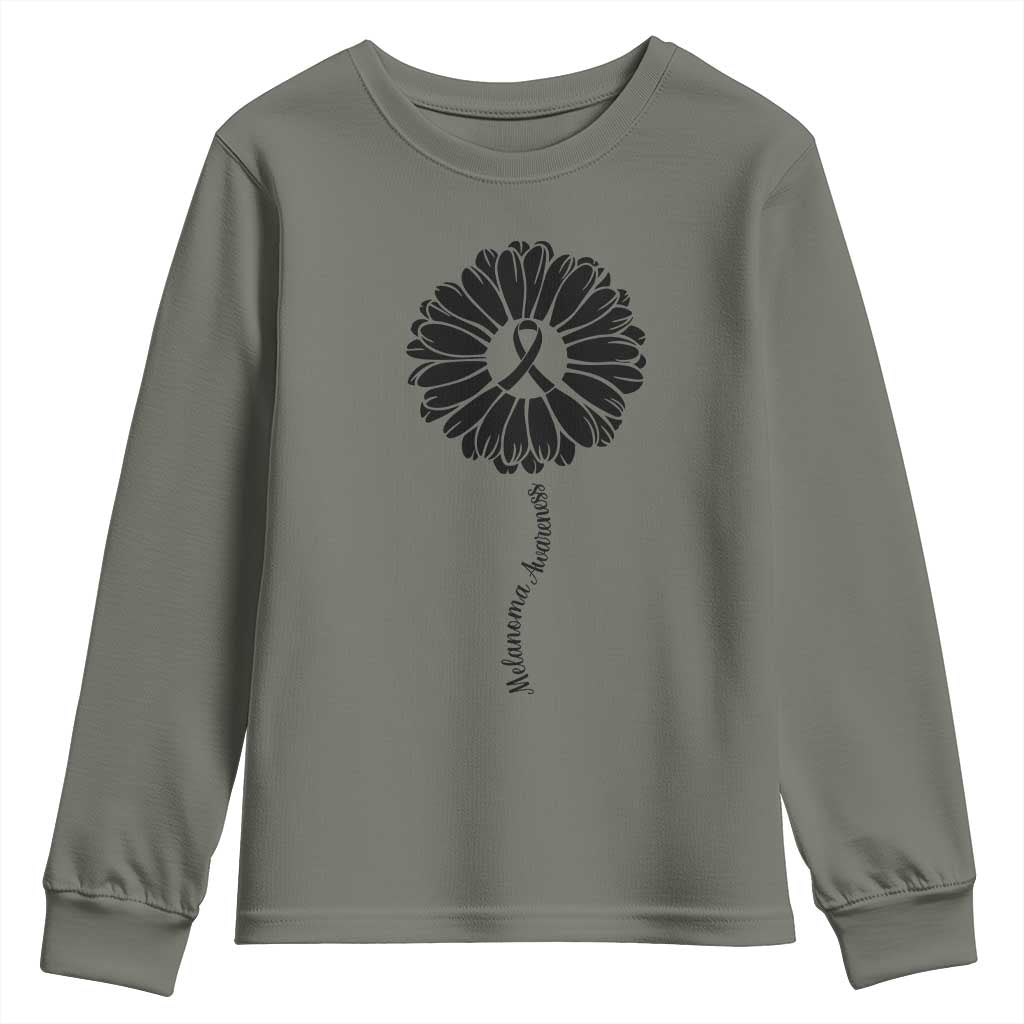 Melanoma Support Black Ribbon Flower Youth Sweatshirt Skin Cancer Fighter Gift