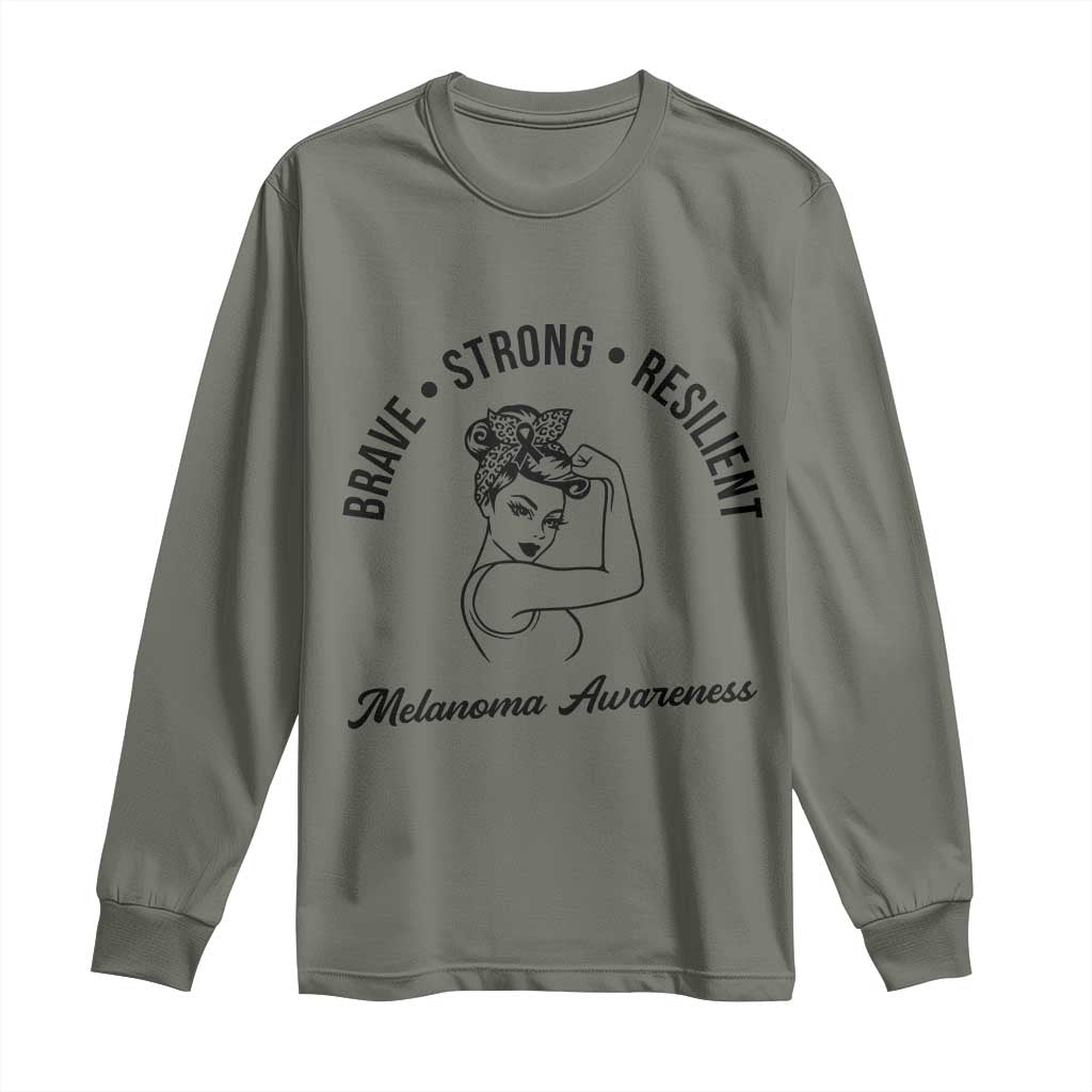 Melanoma Support Strong Woman Long Sleeve Shirt Brave Strong Resilient Warrior
