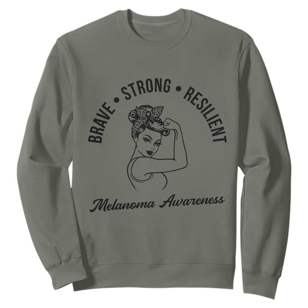Melanoma Support Strong Woman Sweatshirt Brave Strong Resilient Warrior
