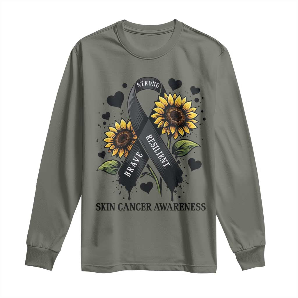 Sunflower Skin Cancer Support Long Sleeve Shirt Brave Strong Resilient
