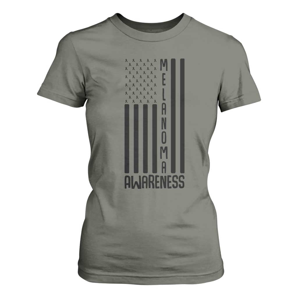 Melanoma Support USA Flag T Shirt For Women Patriotic Cancer Warrior