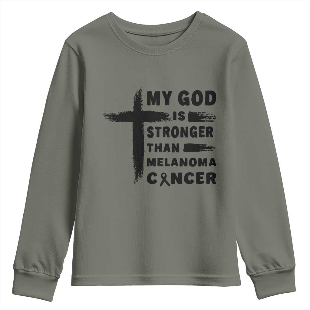 My God Is Stronger Than Melanoma Youth Sweatshirt Christian Cancer Support