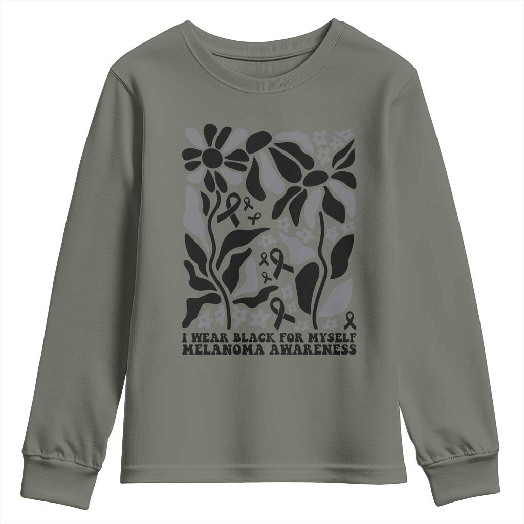 Melanoma Support Youth Sweatshirt I Wear Black For Myself Skin Cancer Survivor