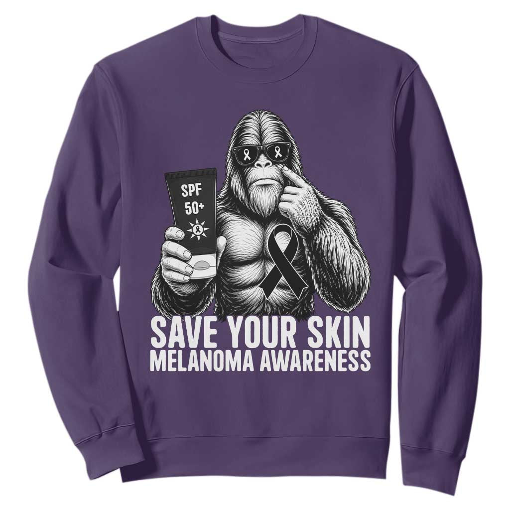 Bigfoot Save Your Skin Sweatshirt Melanoma Warrior Support