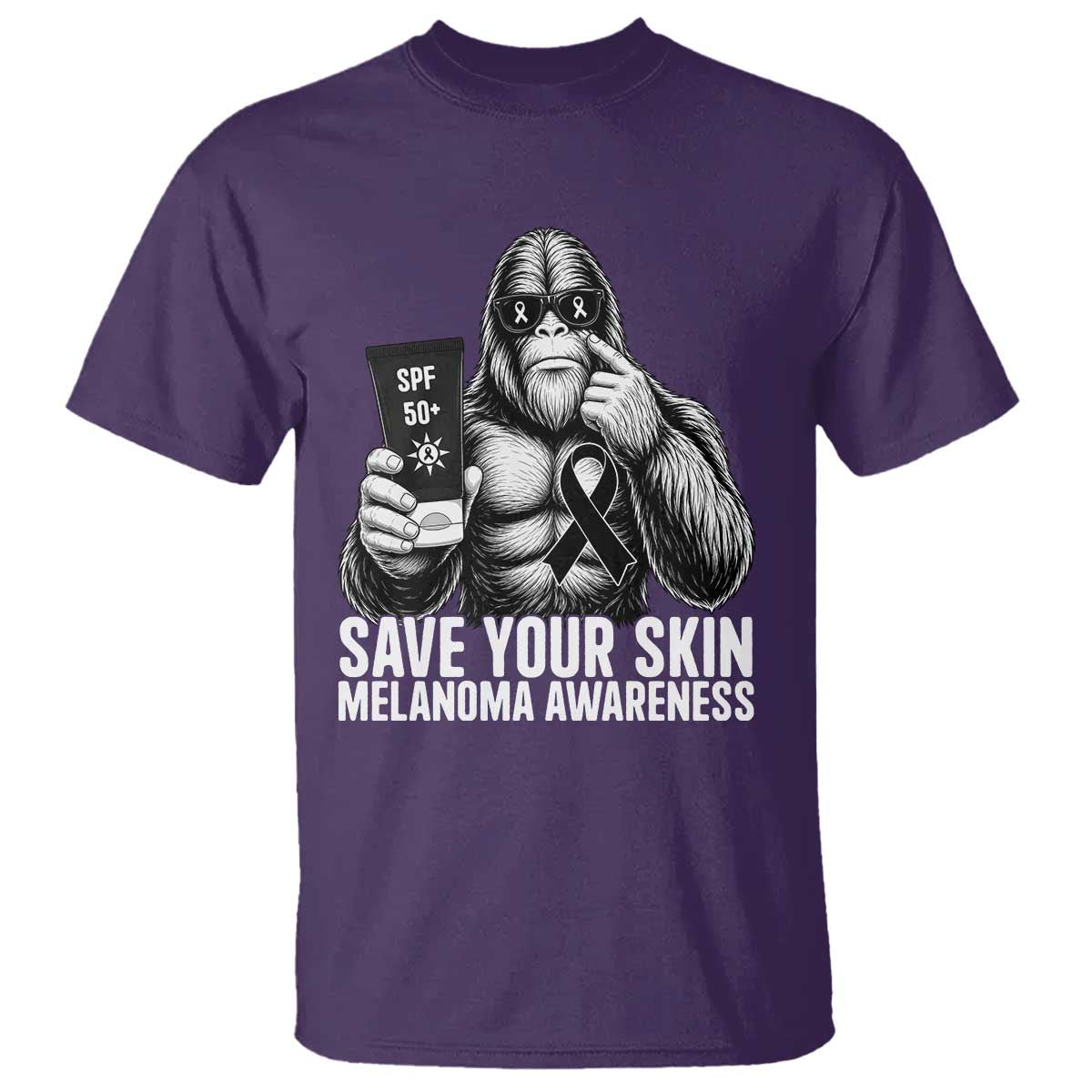 Bigfoot Save Your Skin T Shirt Melanoma Warrior Support