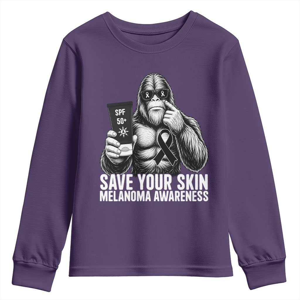 Bigfoot Save Your Skin Youth Sweatshirt Melanoma Warrior Support