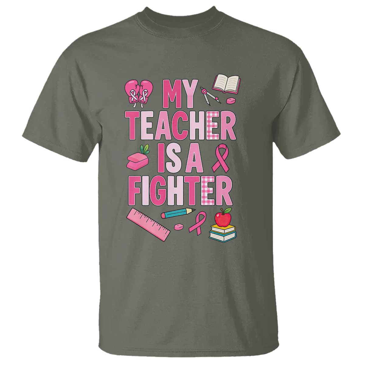 Breast Cancer Teacher Support T Shirt She Is A Fighter Pink Ribbon
