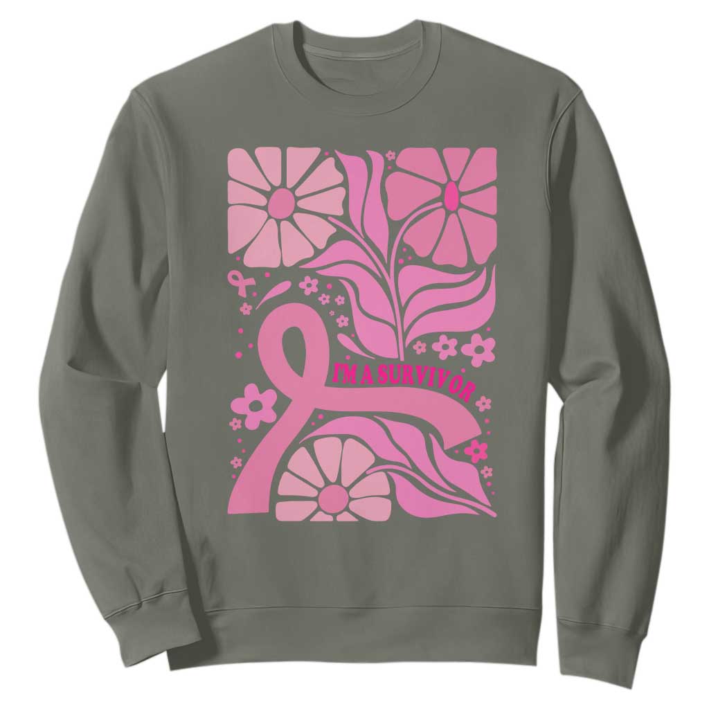 Boho Floral Breast Cancer Survivor Sweatshirt Pink Ribbon Strength