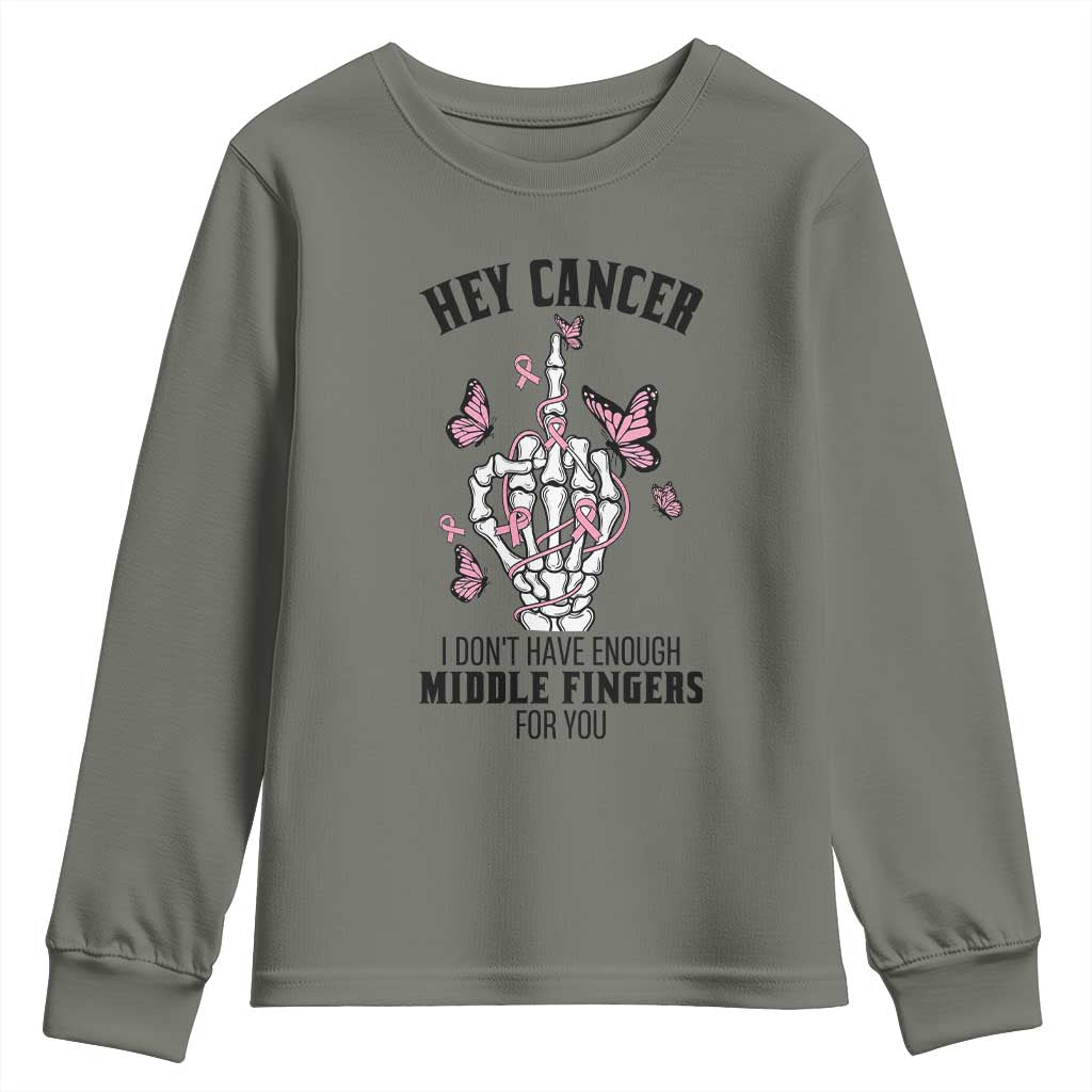 Breast Cancer Warrior Support Youth Sweatshirt I Dont Have Enough Middle Fingers Pink Ribbon Skeleton