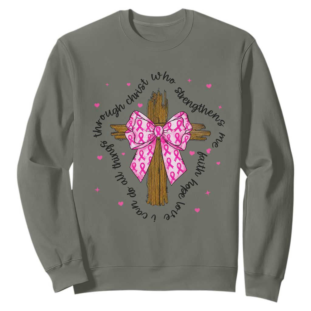 Christian Breast Cancer Support Sweatshirt I Can Do All Things Through Christ