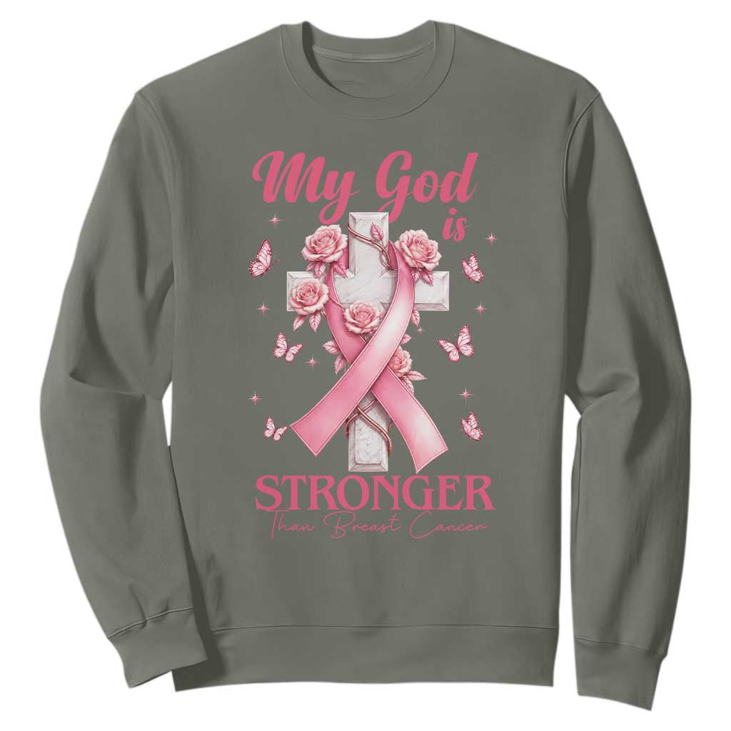 My God Is Stronger Than Breast Cancer Sweatshirt Christian Warrior Support