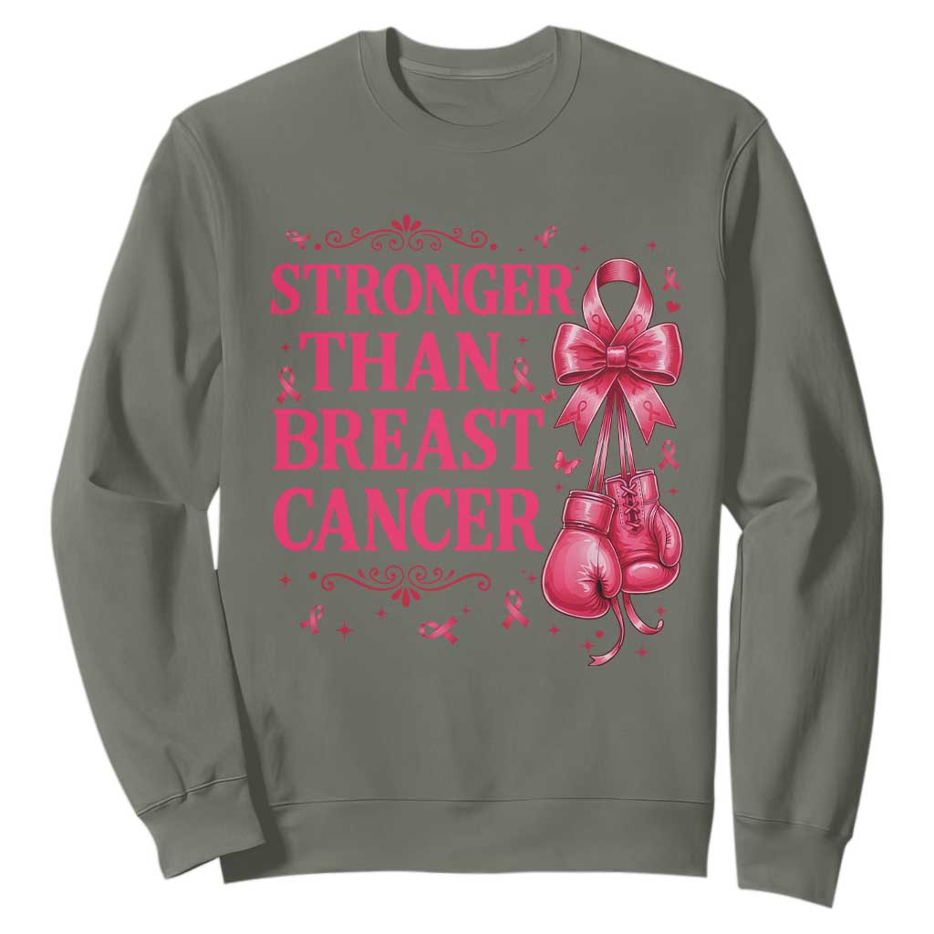 Pink Ribbon Fighter Support Sweatshirt Stronger Than Breast Cancer Boxing Gloves