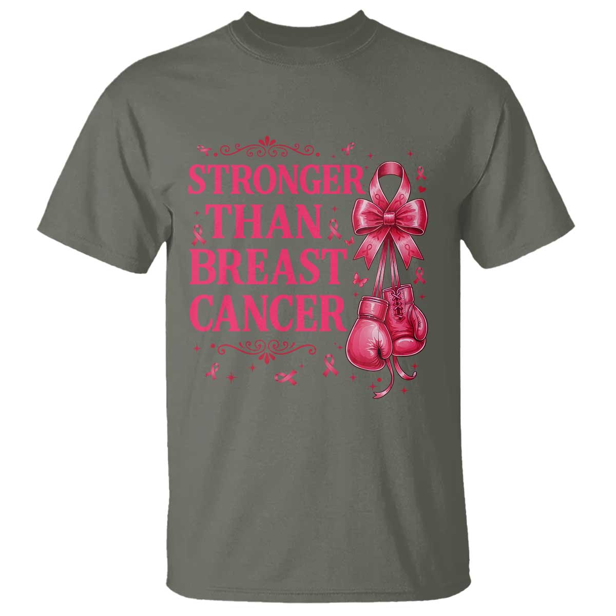 Pink Ribbon Fighter Support T Shirt Stronger Than Breast Cancer Boxing Gloves