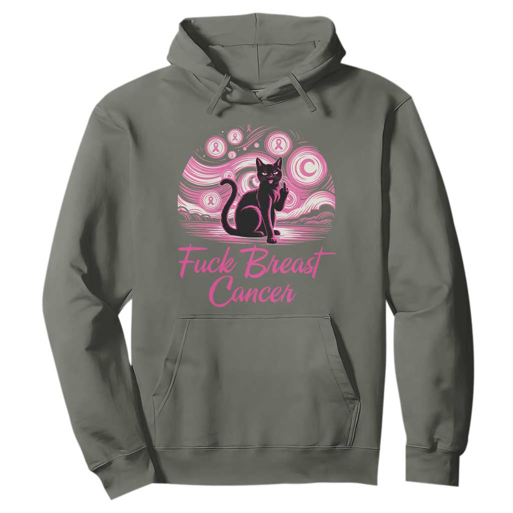 Funny Black Cat Fuck Breast Cancer Pink Ribbon Starry Night Hoodie