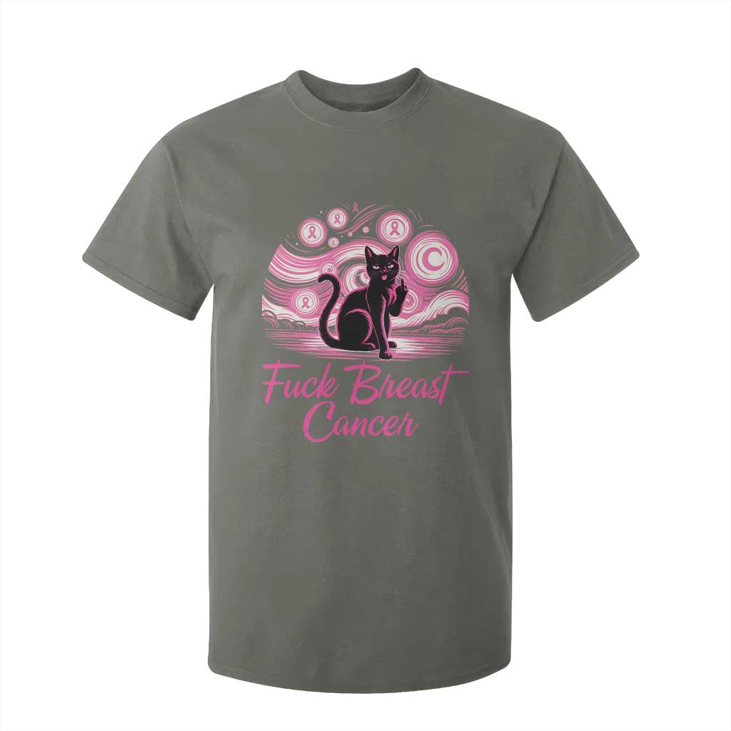 Funny Black Cat Fuck Breast Cancer Pink Ribbon Starry Night T Shirt For Kid