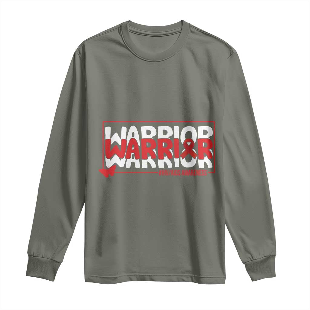 HIV Support Warrior Long Sleeve Shirt Red Ribbon Fighter Gift