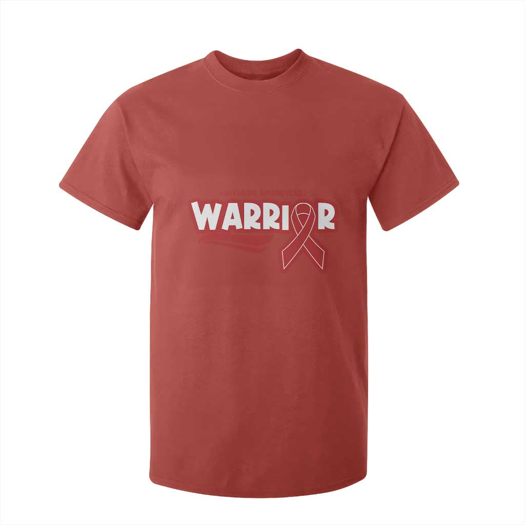 HIV Support Warrior T Shirt For Kid Red Ribbon Empower Gift