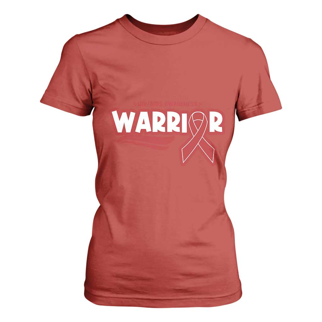 HIV Support Warrior T Shirt For Women Red Ribbon Empower Gift