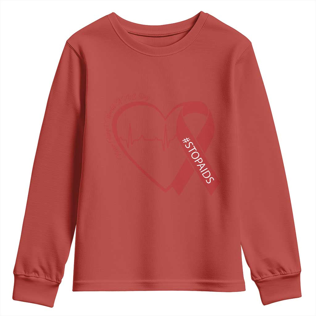 Never Forget World AIDS Day Youth Sweatshirt Red Ribbon HIV Support Gift