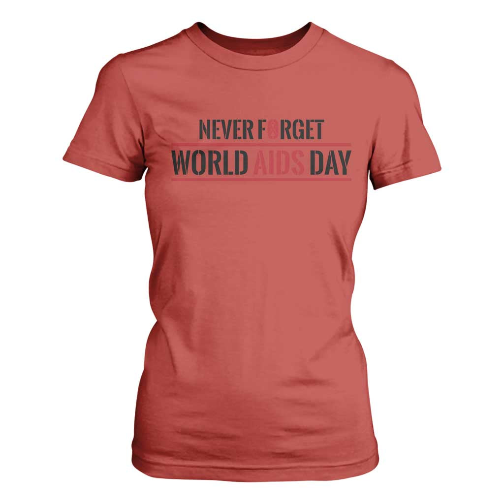World AIDS Day Never Forget T Shirt For Women Red Ribbon Support Gift