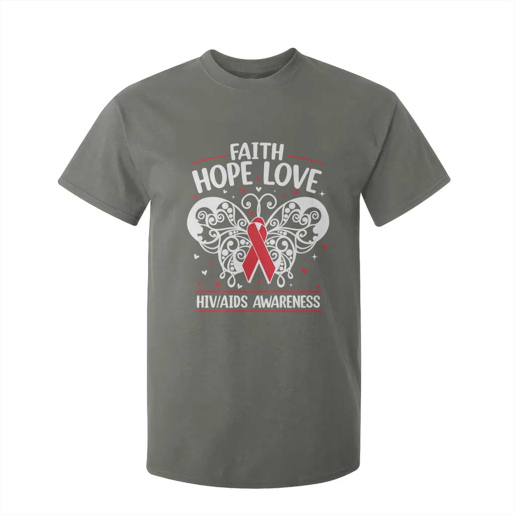 Red Ribbon Faith Hope Love T Shirt For Kid World AIDS Day Gift