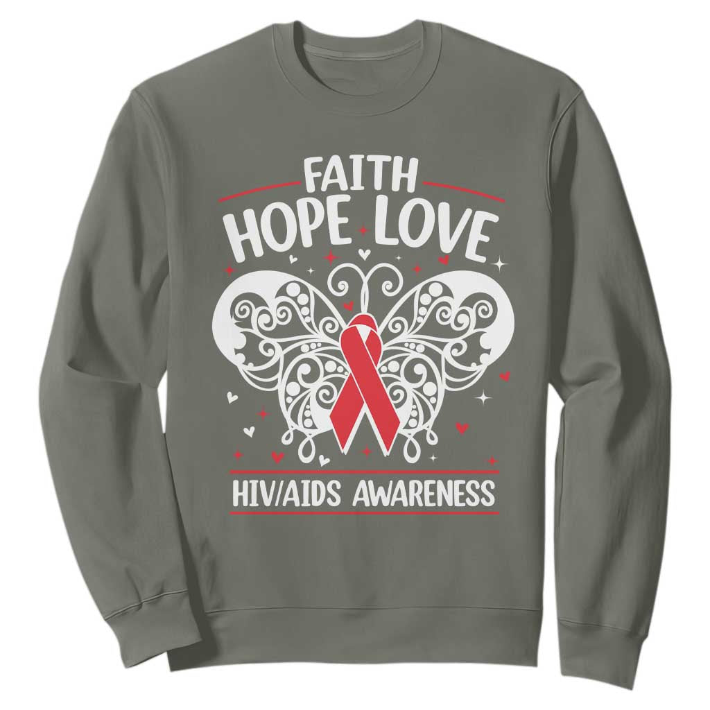 Red Ribbon Faith Hope Love Sweatshirt World AIDS Day Gift